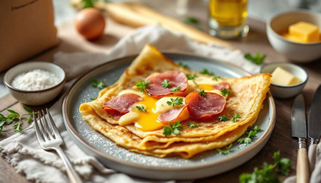 Crêpes salées au sarrasin : Cyril Lignac ajoute du jambon de Bayonne et du comté dans Tous en cuisine sur M6