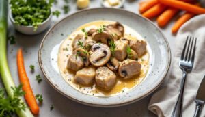 Blanquette de veau : la recette de Stéphanie Le Quellec, 2 étoiles Michelin, avec crème et champignons