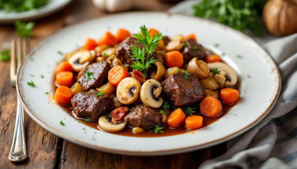 Bœuf bourguignon : la recette de Paul Bocuse avec vin de Bourgogne, lardons et champignons de Paris