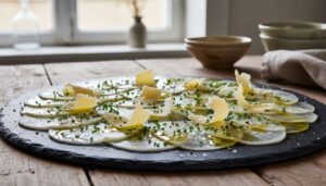 Carpaccio de radis noir au vieux comté : recette gourmande