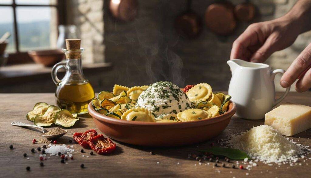 Chèvre à l'ail des ours et gratin de ravioles aux légumes d'Angélique