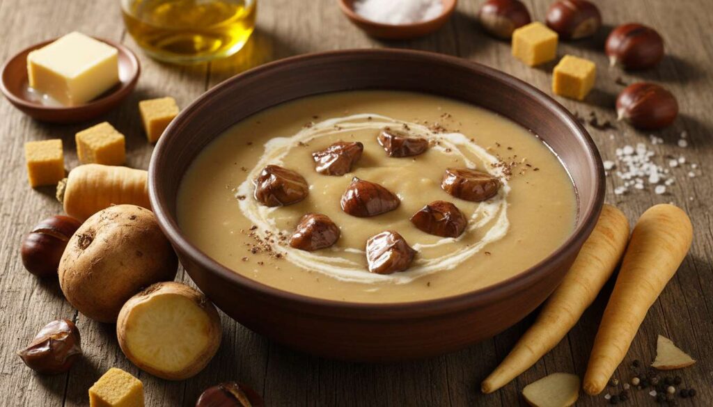 Crème de topinambours et panais aux châtaignes : recette savoureuse de Julie Andrieu