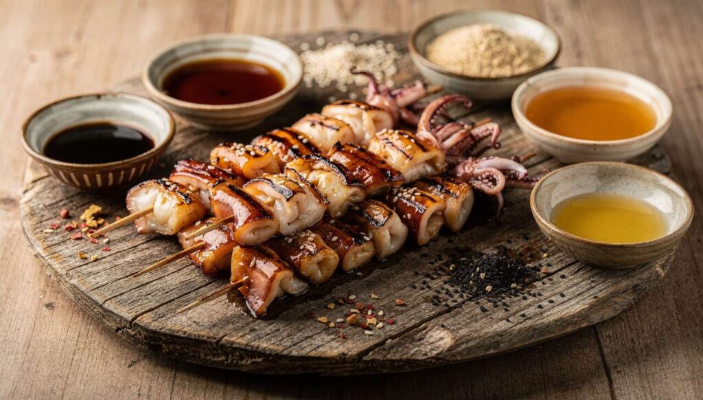 Brochettes de calmars marinées aigre-doux : découvrez la recette