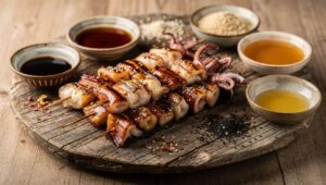 Brochettes de calmars marinées aigre-doux : découvrez la recette