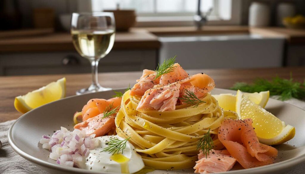 Tagliatelles aux deux saumons : recette délicieuse de Julie Andrieu