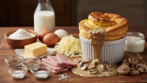 Recette du soufflé au jambon et fromage avec sauce champignons de Jean Cocteau