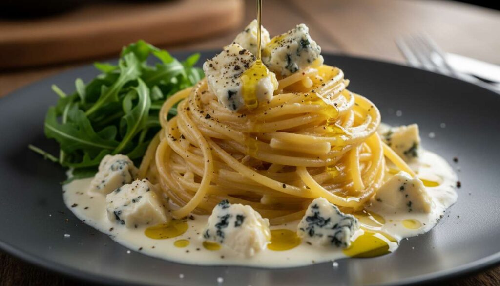 Spaghettis au bleu, roquette et poivre de Kampot : une recette savoureuse