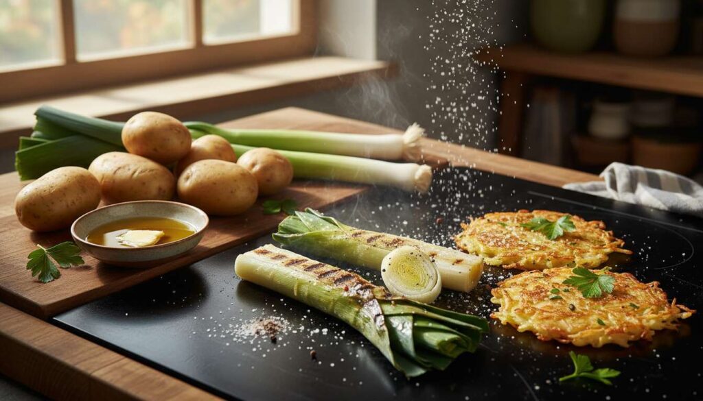 Poireaux à la plancha et rösti de Julie Andrieu : recette savoureuse à découvrir