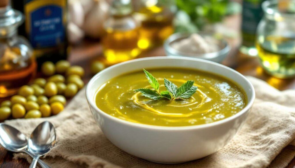 Soupe fraîche d'olives à la menthe par Julie Andrieu