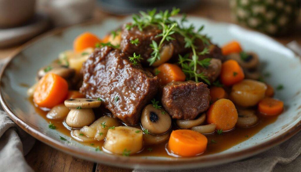 Recette : joue de bœuf aux champignons de Julie Andrieu