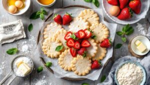 Recette de sablés bretons fraises et basilic, compote fraise-rhubarbe