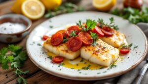 Pavés de cabillaud cloutés au chorizo : recette de Julie Andrieu