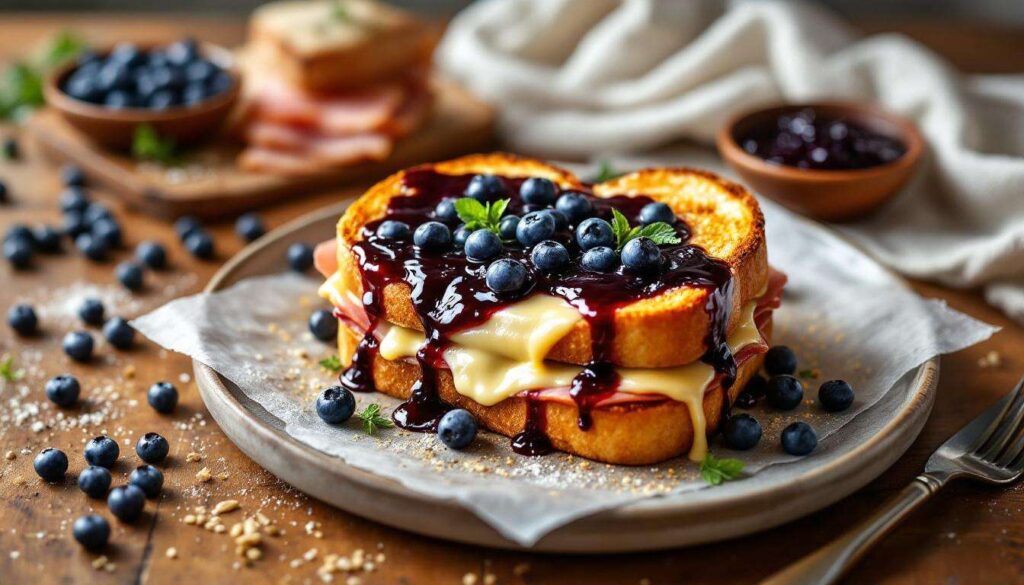 Croque-monsieur au Bethmale et purée de myrtilles : recette gourmande de Quitterie