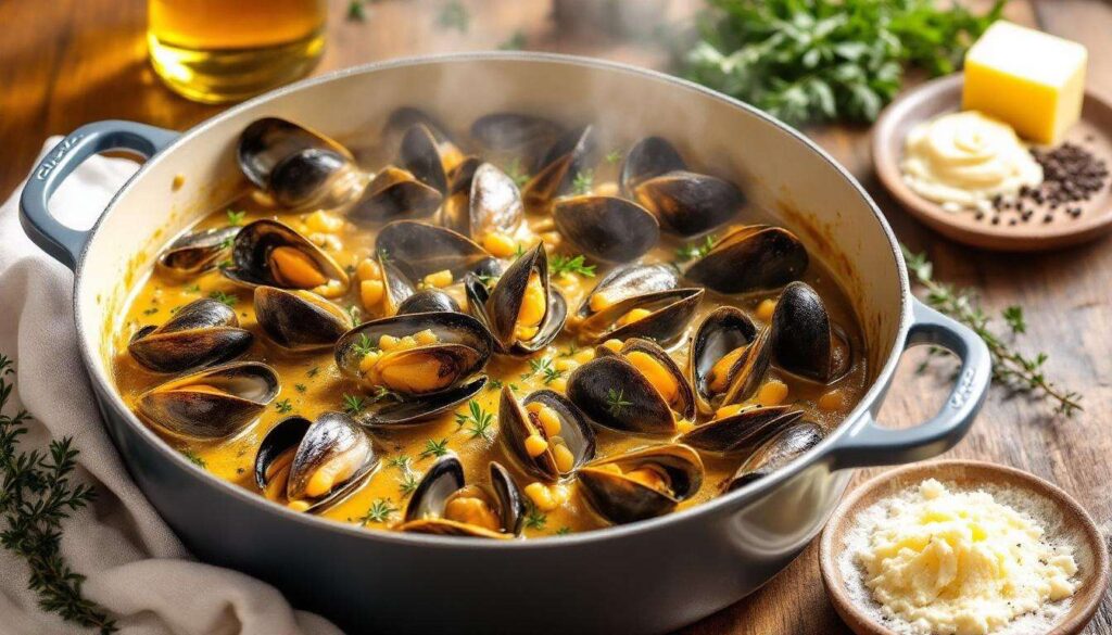Moules au cidre et au thym : recette savoureuse de Julie Andrieu