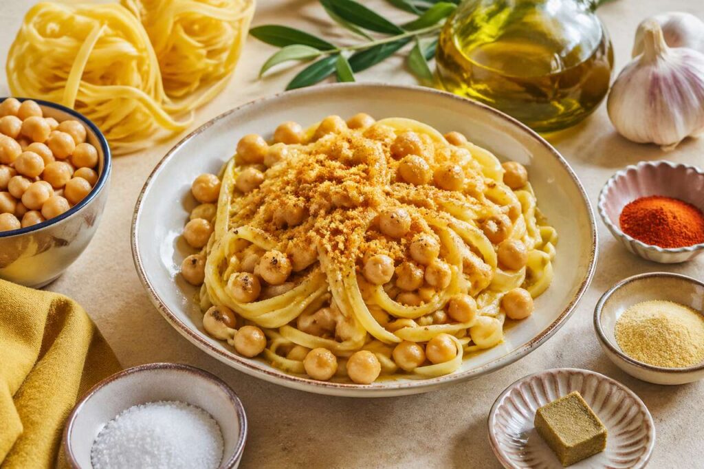 Fettucine aux pois chiches et poutargue : recette gourmande de Julie Andrieu