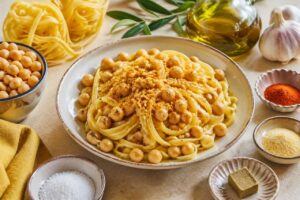 Fettucine aux pois chiches et poutargue : recette gourmande de Julie Andrieu