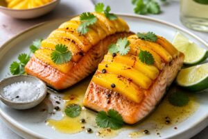 Recette saumon poivré à la mangue de Julie Andrieu