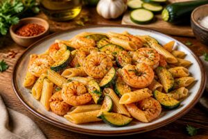 Penne aux crevettes et courgettes : recette facile et épicée