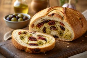 Pain farci aux antipasti : recette de Julie Andrieu