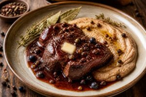 Gigue de chevreuil : sauce poivrade et purée de marrons de Danielle