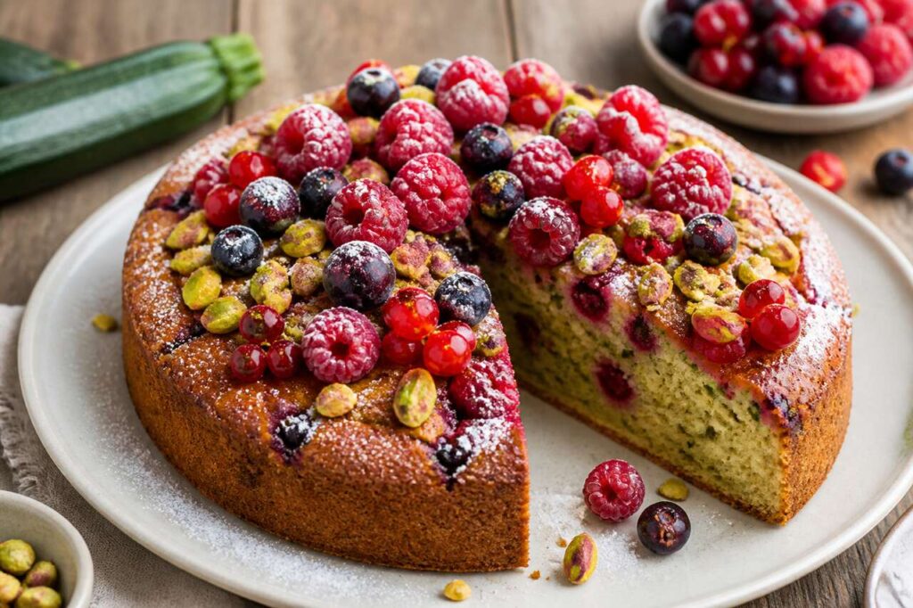 Tendresse coeurgette aux fruits rouges et pistache par Julie Andrieu