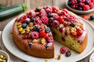 Tendresse coeurgette aux fruits rouges et pistache par Julie Andrieu