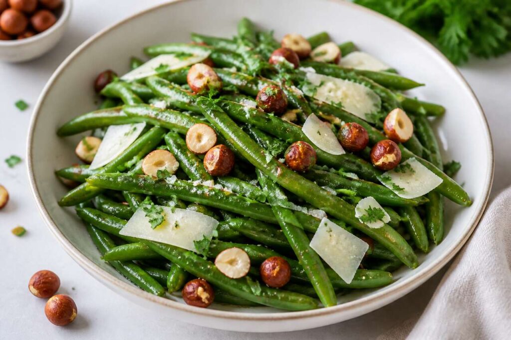 Salade de haricots verts aux noisettes : recette gourmande de Julie Andrieu