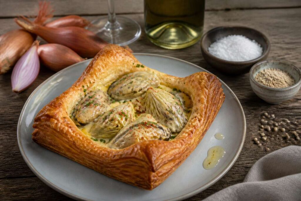 Recette feuilletés aux huîtres et artichauts par Didier Clément