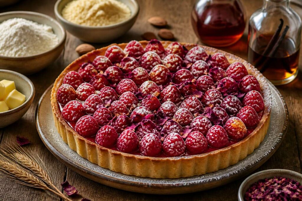 Tarte aux framboises et coquelicots de Frédéric Cassel : recette gourmande