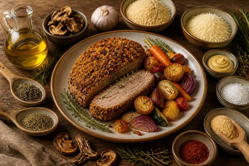 Côtes de veau en croûte de cèpes et légumes rôtis de Julie