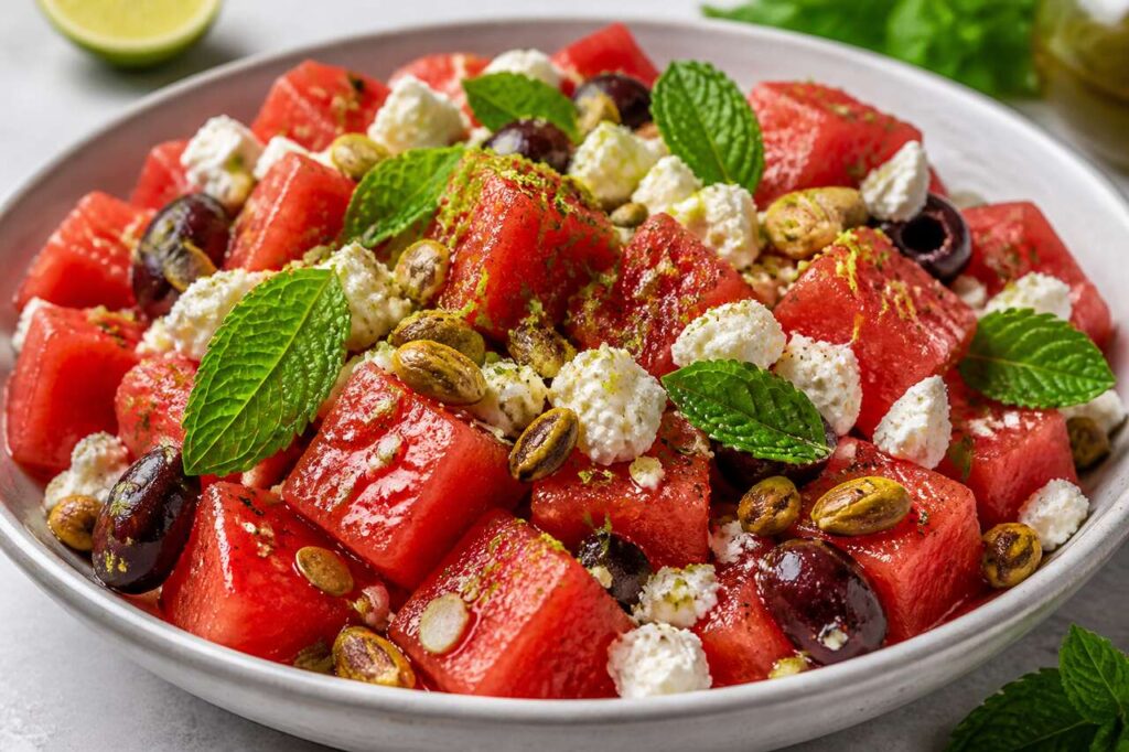 Salade de pastèque à la feta : recette estivale rafraîchissante