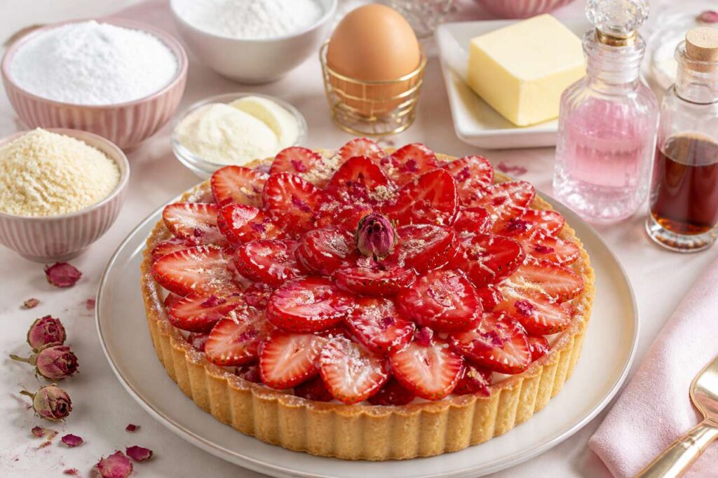 Tarte aux fraises et gelée de rose : une recette gourmande